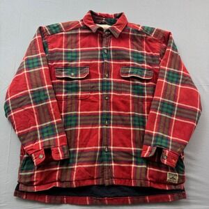 Abercrombie & Fitch Mens Large Quilted Flannel Shirt Jacket Red Plaid Shacket